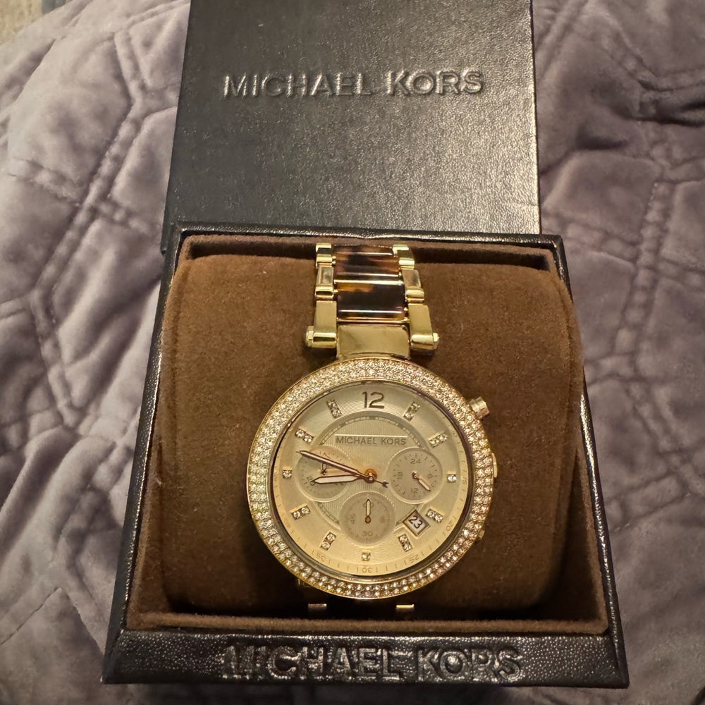 Michael Kors MK5688 Parker Chronograph Crystal Gold and Tortoise Two-Tone Watch